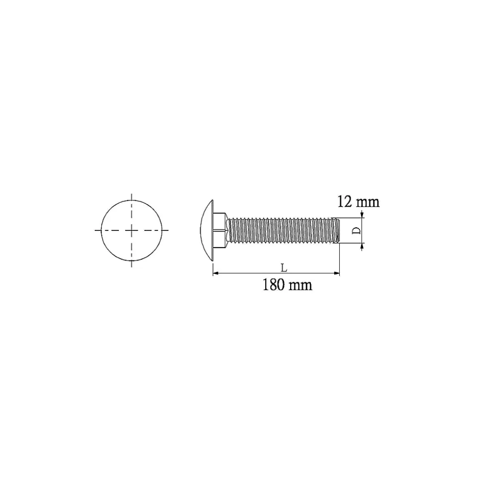 5 boulons tête ronde collet carré 12 x 180 mm