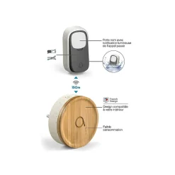 2 Carillons Bamboo et 1 bouton sans fil sans pile Bamboo