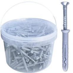 200 Chevilles à Frapper NHS D. 8 x Lt. 60 mm avec Vis Tête Fraisée (en seau) - D-Work