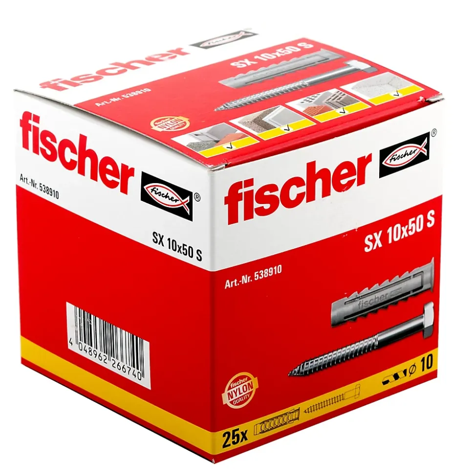 25 chevilles pour murs pleins Fischer Ø10x50mm