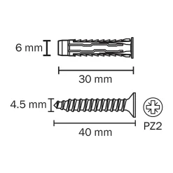 10 chevilles universelles Diall nylon CL PZ Ø6x30mm
