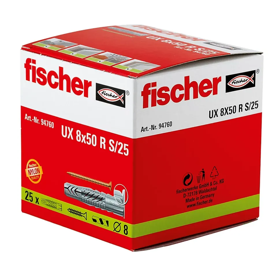 25 chevilles universelles Fischer Ø8x50mm
