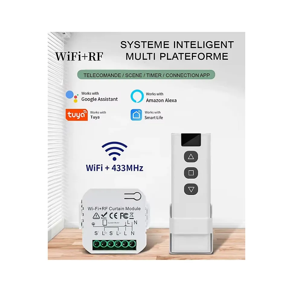 2 Commutateurs SomLife de volet et rideau Wifi Rf Tuya Smart Life Module pour volet roulant 433 mhz et Télécommande