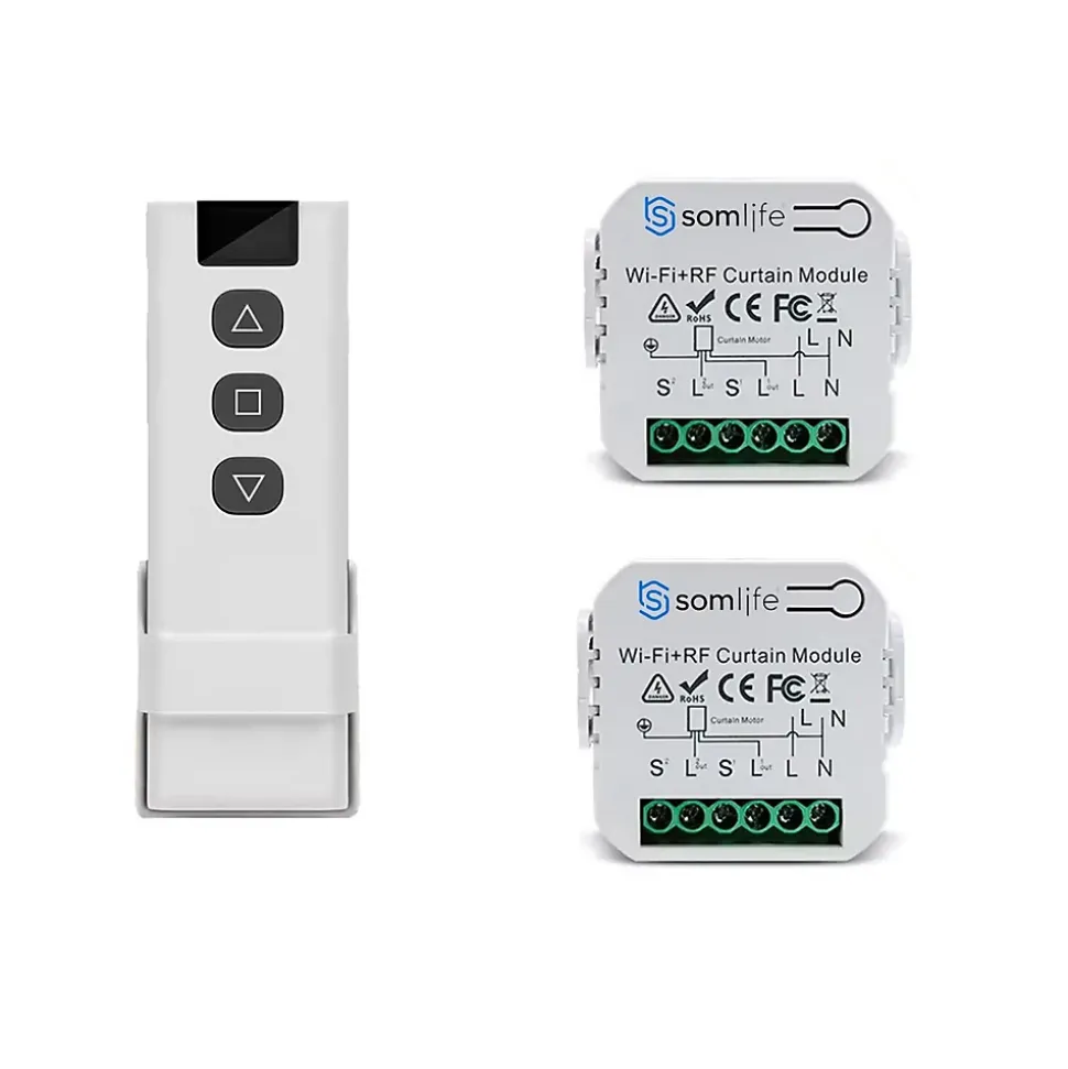 2 Commutateurs SomLife de volet et rideau Wifi Rf Tuya Smart Life Module pour volet roulant 433 mhz et Télécommande