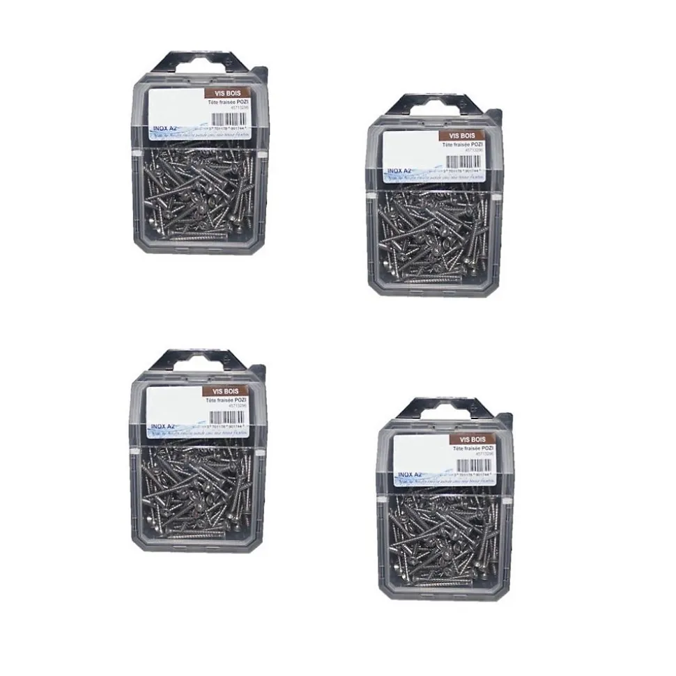 4 Coques de 100 Vis Bois Tête Fraisée Pozidriv 4 x 20 mm - Inox A2 - D-Work
