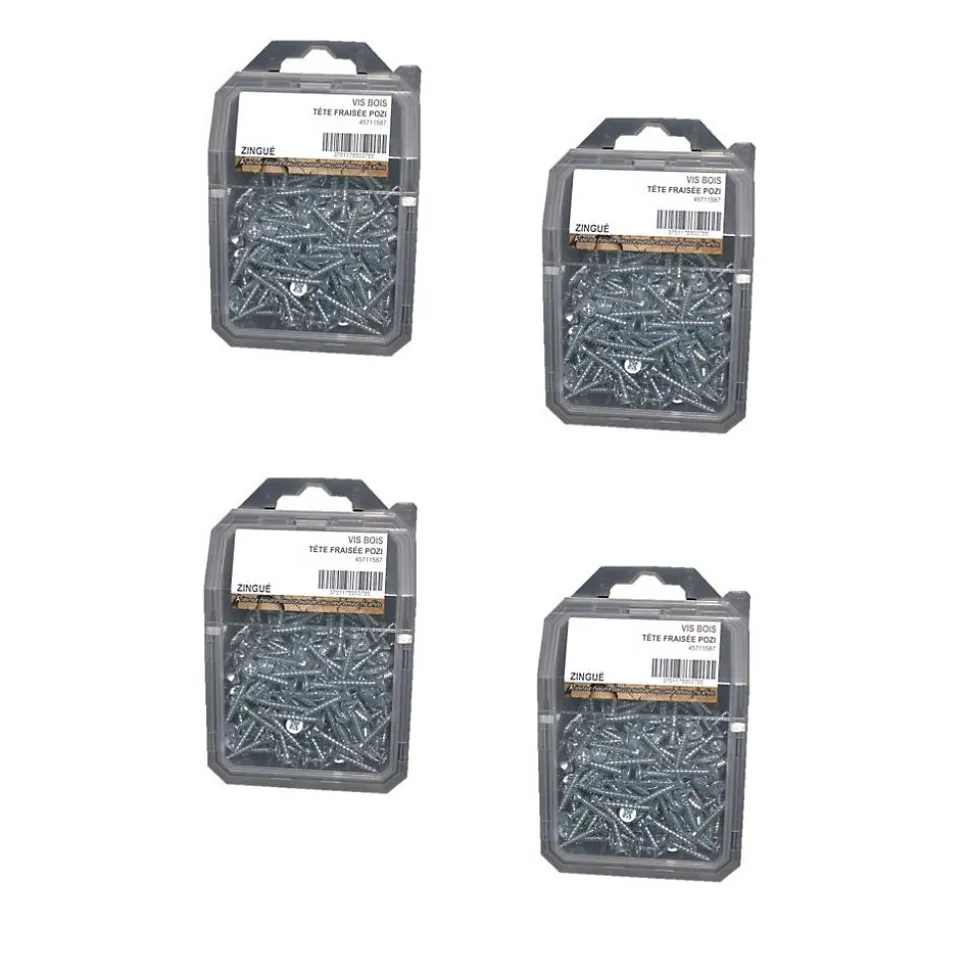 4 Coques de 200 Vis Bois Tête Fraisée Pozidriv 3.5 x 30 mm - Zingué blanc - D-Work