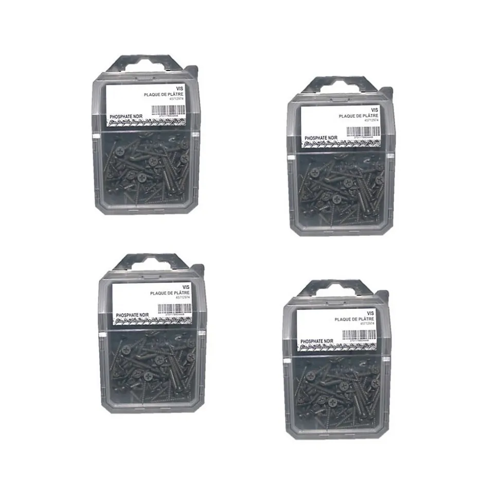 4 Coques de 100 Vis Plaque de Plâtre Tête Trompette Phillips 3.5 x 25 mm - Phosphaté Noir - D-Work