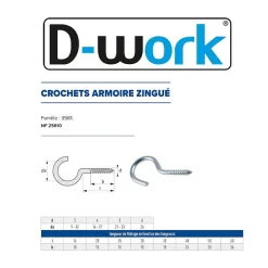 200 Crochets Armoire 3 x 20 mm - NF 25610 - Zingué blanc - D-Work