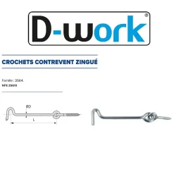 50 Crochets Contrevent 4 x 80 mm - NFE 25610 - Zingué blanc - D-Work