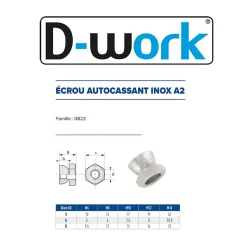 200 Ecrous Autocassants M6 mm - Inox A2 - D-Work
