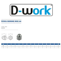 200 Ecrous Borgnes M3 mm - DIN 1587 - Inox A4 - D-Work