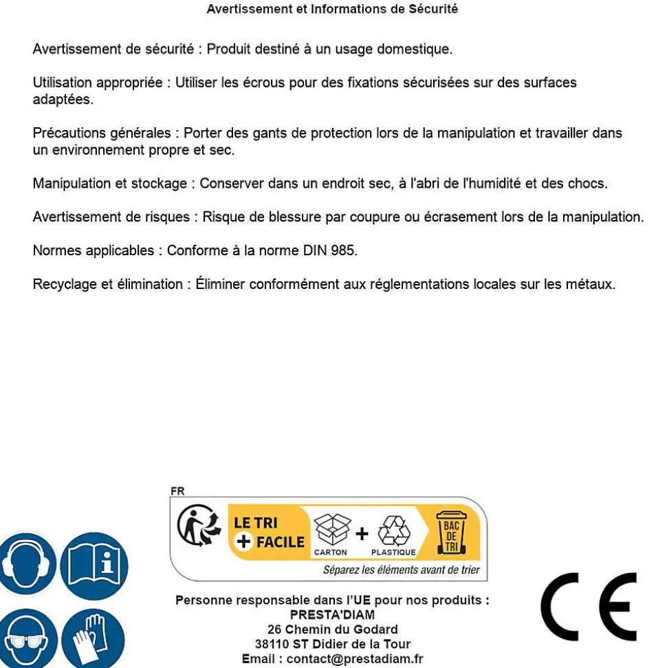 100 Ecrous Freins Indésserrables Bague Nylon M10 mm - DIN 985 - I8I - Zingué blanc - D-Work