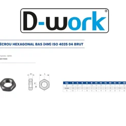 100 Ecrous Hexagonaux Bas M16 mm - 4035 - 4 - Brut - D-Work