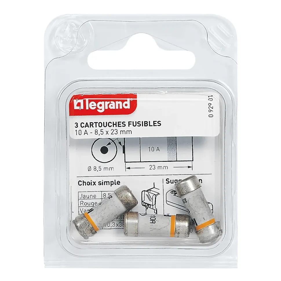 3 fusibles céramique Legrand 8.5 x 23 mm avec voyant