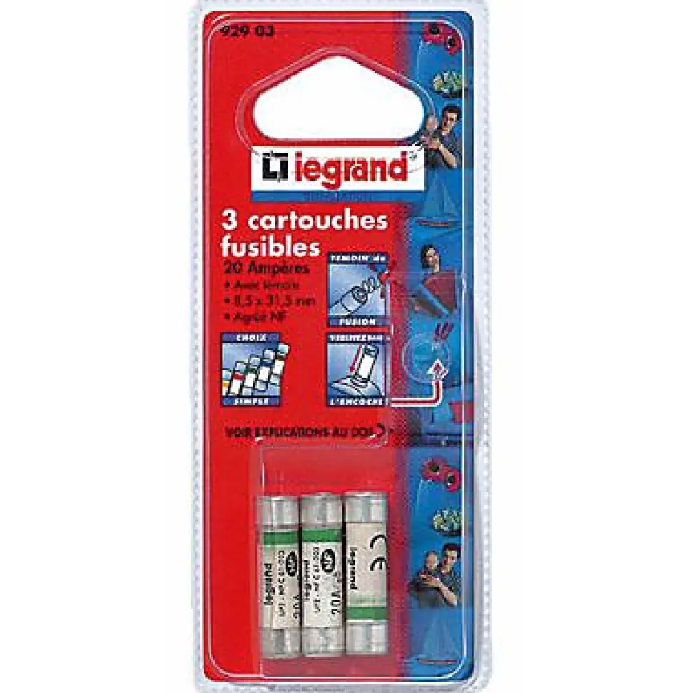 3 fusibles céramique Legrand 8.5 x 31.5 mm avec voyant