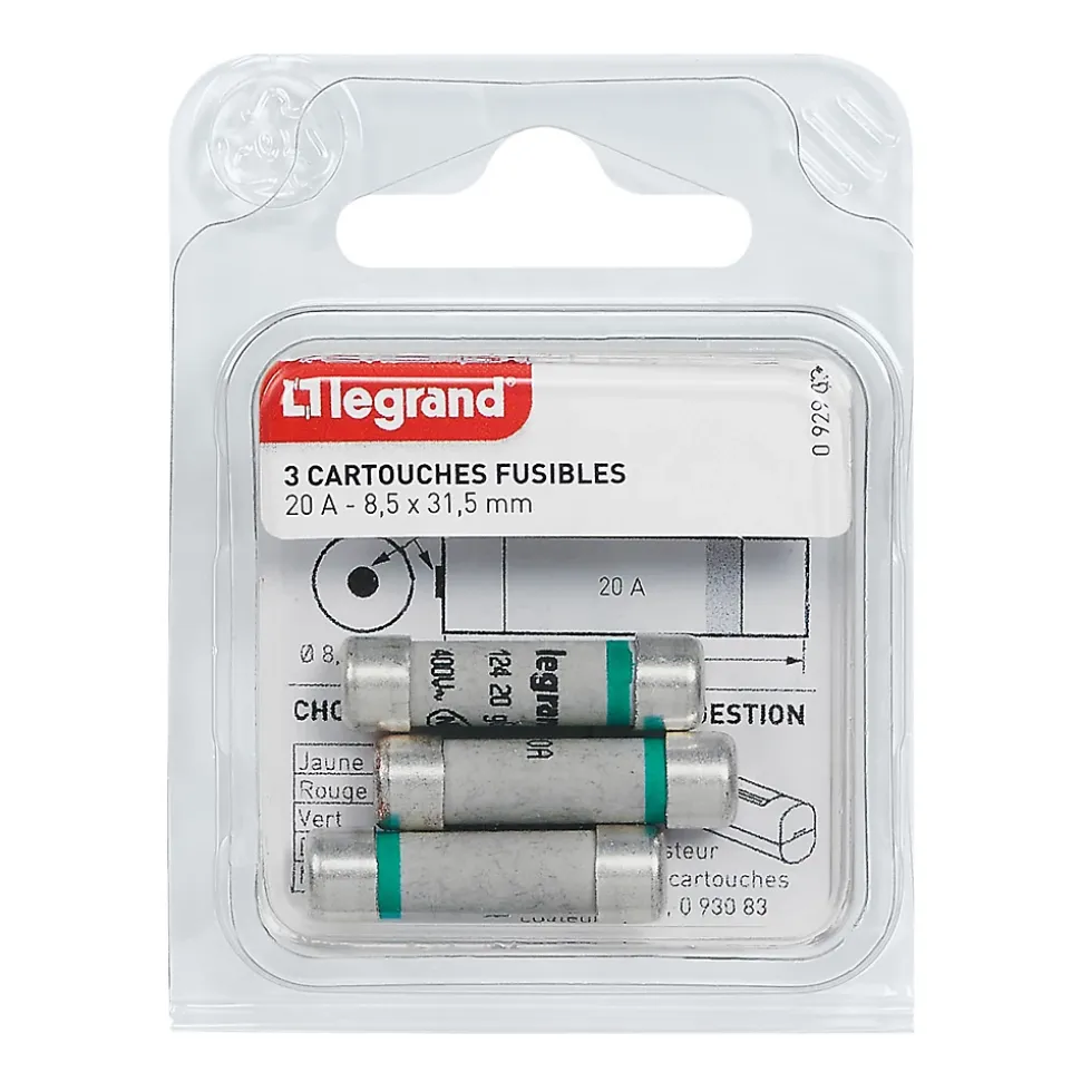 3 fusibles céramique Legrand 8.5 x 31.5 mm avec voyant
