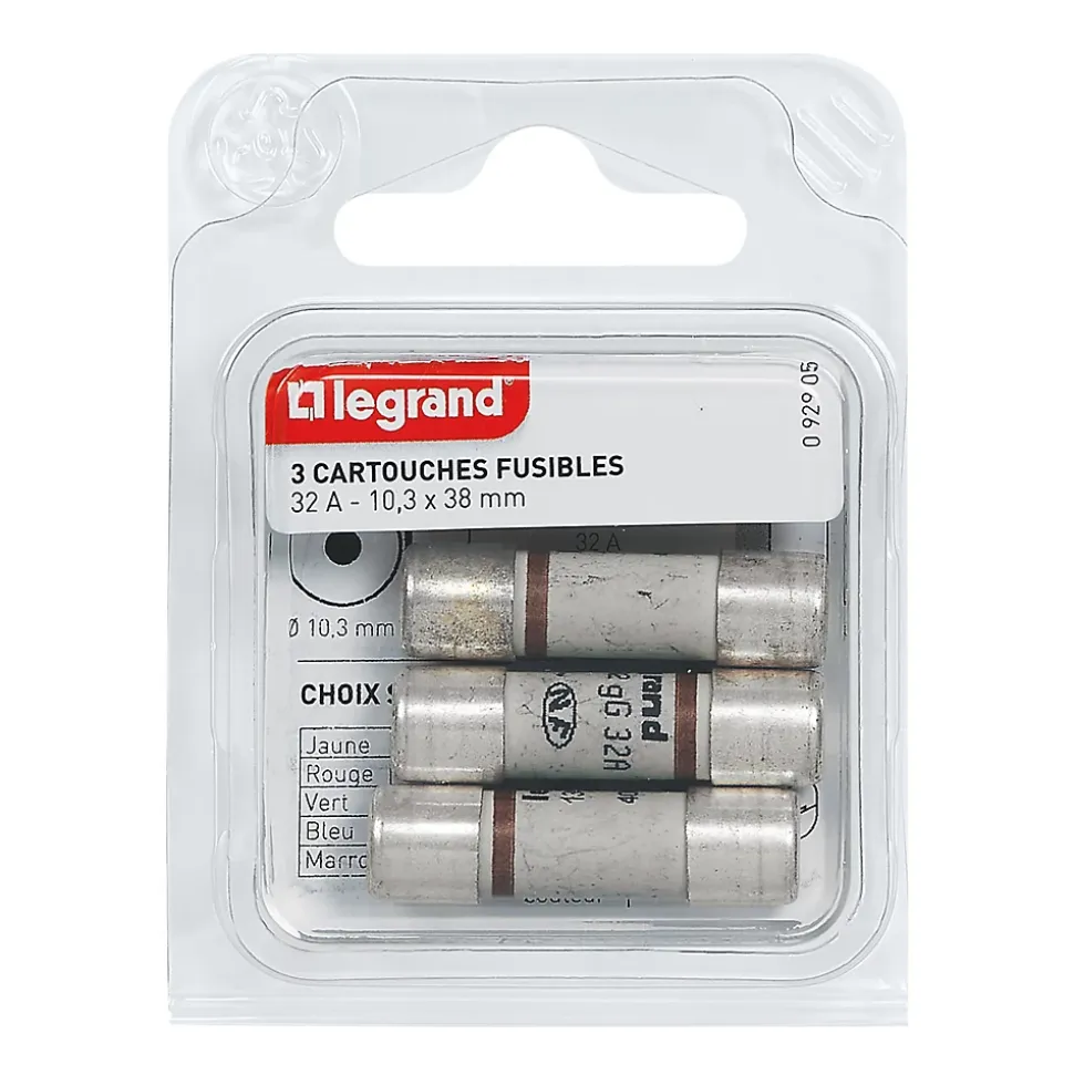 3 fusibles céramique Legrand 10.3 x 38 mm avec voyant
