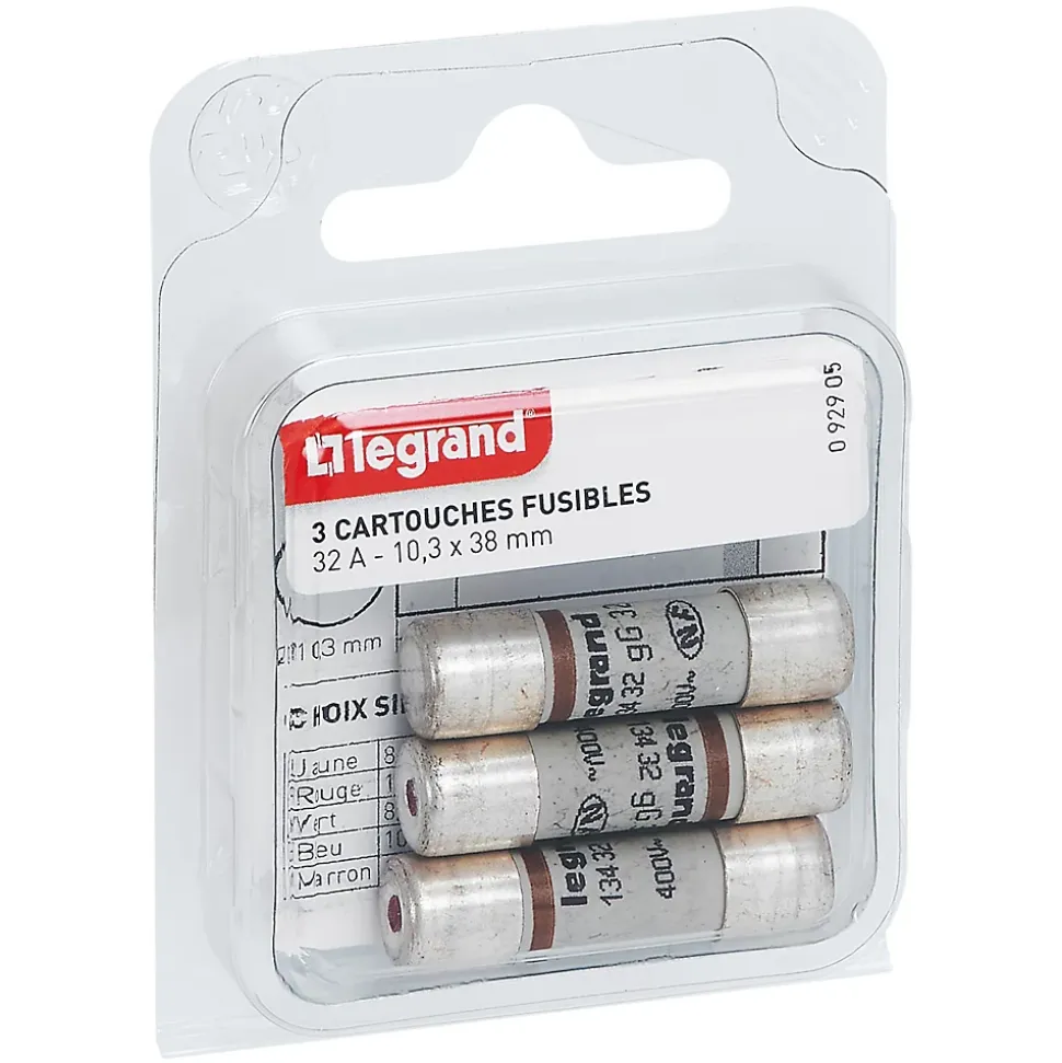 3 fusibles céramique Legrand 10.3 x 38 mm avec voyant