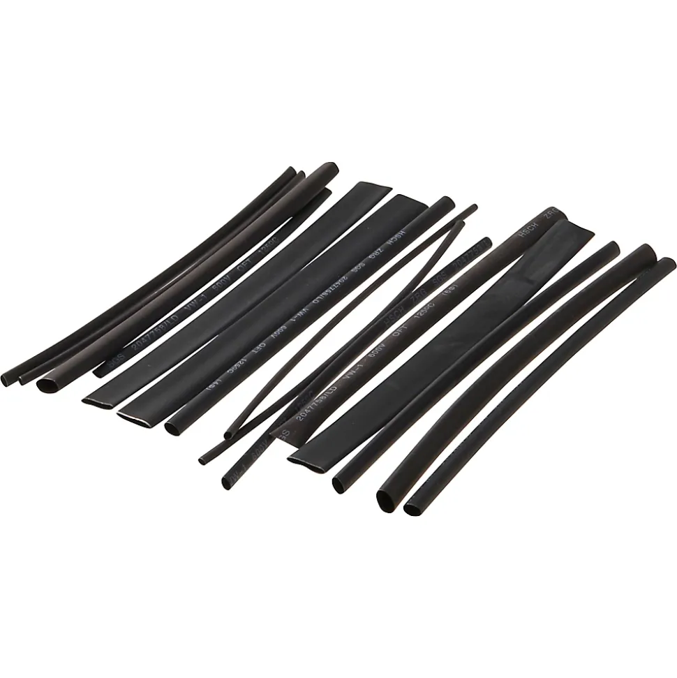 15 gaines thermorétractable noires ø8/ø6/ø4/ø3/ø2 mm