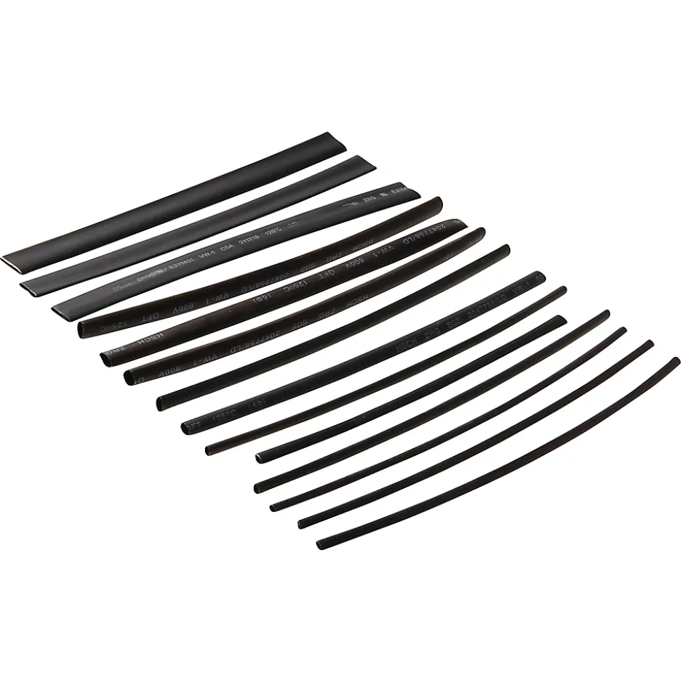 15 gaines thermorétractable noires ø8/ø6/ø4/ø3/ø2 mm