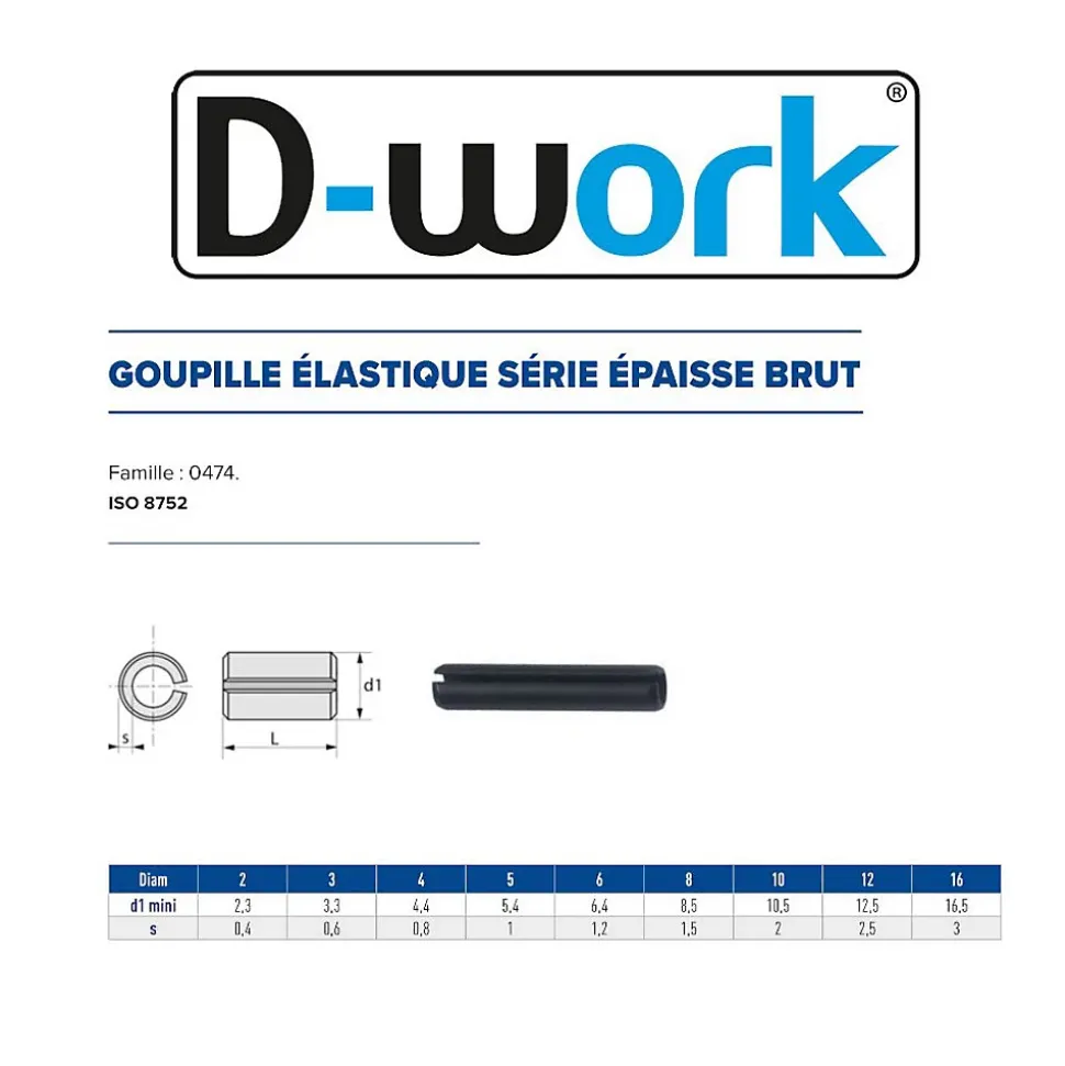 50 Goupilles Elastiques Epaisses D. 16 x 50 mm - 8752 - Brut - D-Work