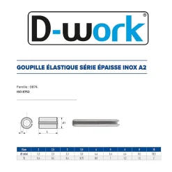 100 Goupilles Elastiques Epaisses D. 2 x 12 mm - 8752 - Inox A2 - D-Work