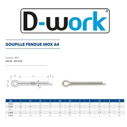 100 Goupilles Fendues D. 3.2 x 36 mm - DIN 94 - Inox A4 - D-Work