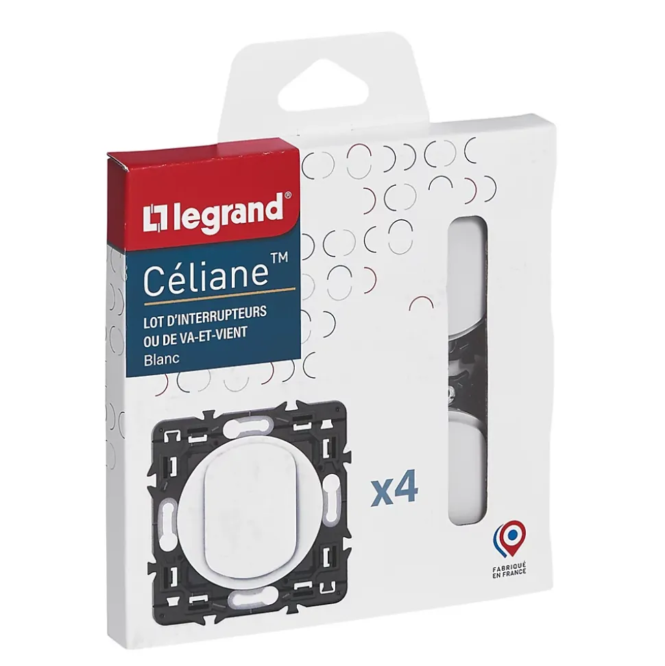 4 interrupteurs va-et-vient Legrand Céliane blanc