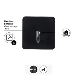 4 patères adhésives Stiky 4,5x2,7cm - Noir- 5five