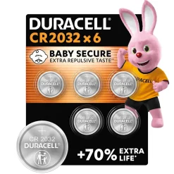 6 piles bouton CR 2032 - Duracell - 3V