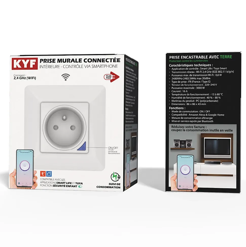 2 Prises encastrées 3000W & Ports USB-A + USB-C Wifi + Suivi de consommation