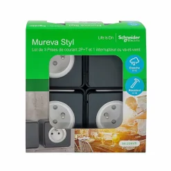 3 prises avec terre + 1 interrupteur va-et-vient Schneider Electric Mureva Styl gris anthracite, lot
