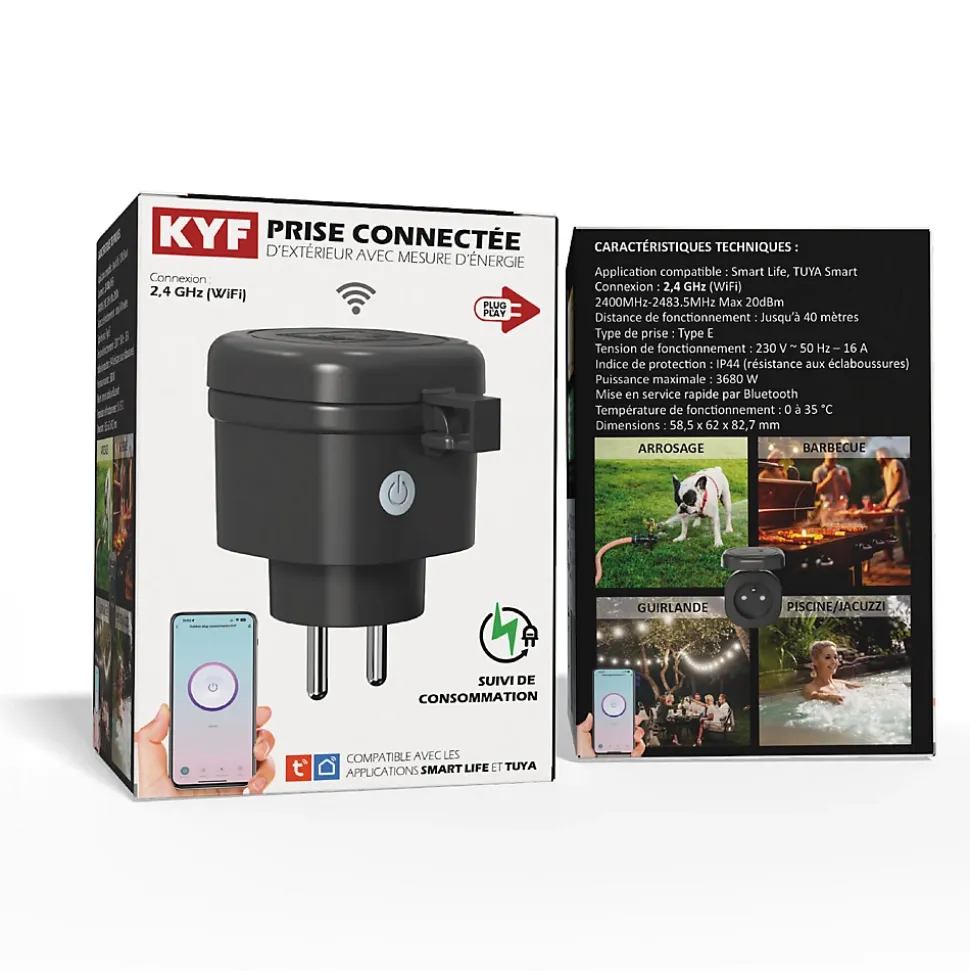 2 Prises Extérieures 3680W connectées Wifi + suivi consommation