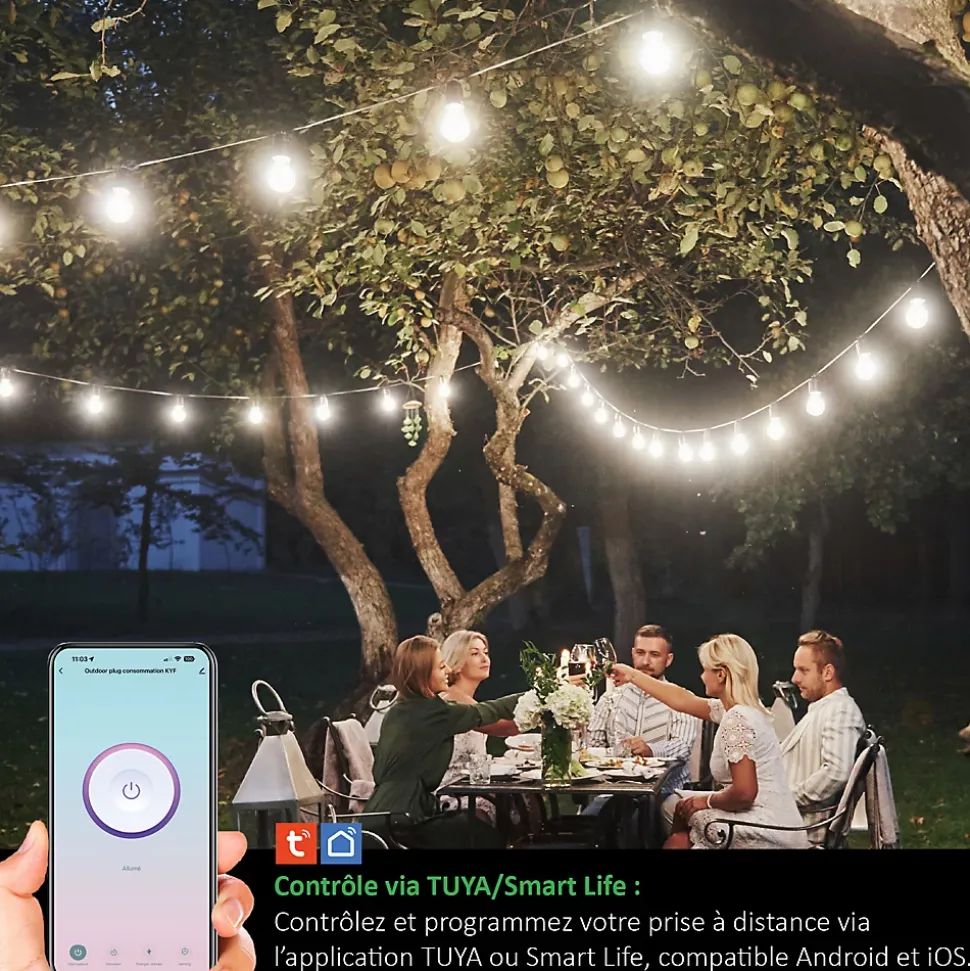 2 Prises Extérieures 3680W connectées Wifi + suivi consommation