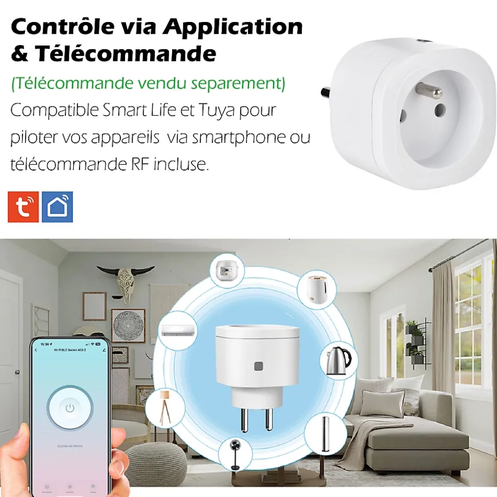3 Prises intérieures 3680W connectées Wifi+ 3 Interrupteurs ON/OFF