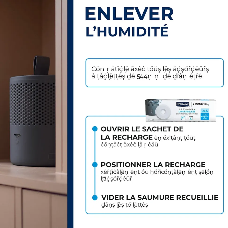 6 recharges de 500g universelles pour absorbeur d'humidité Starwax