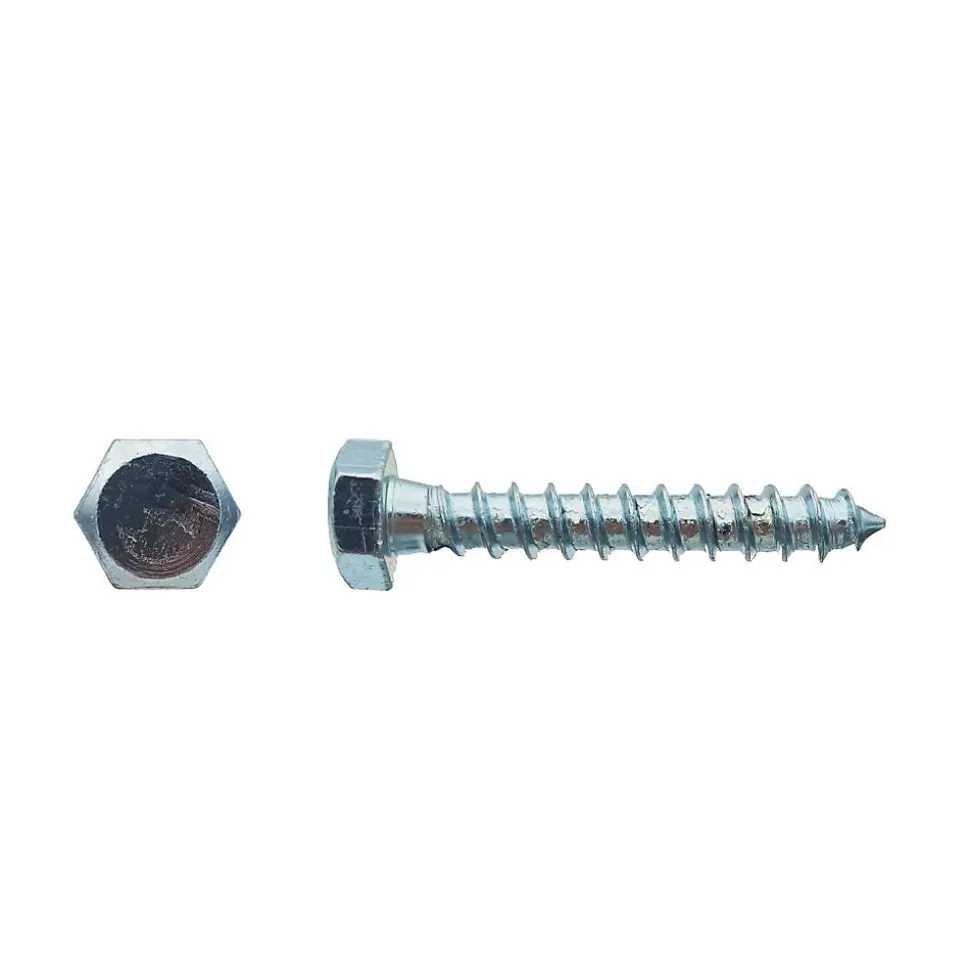 200 Tirefonds Bois Tête Hexagonale 6 x 45 mm - DIN 571 - Zingué blanc - D-Work