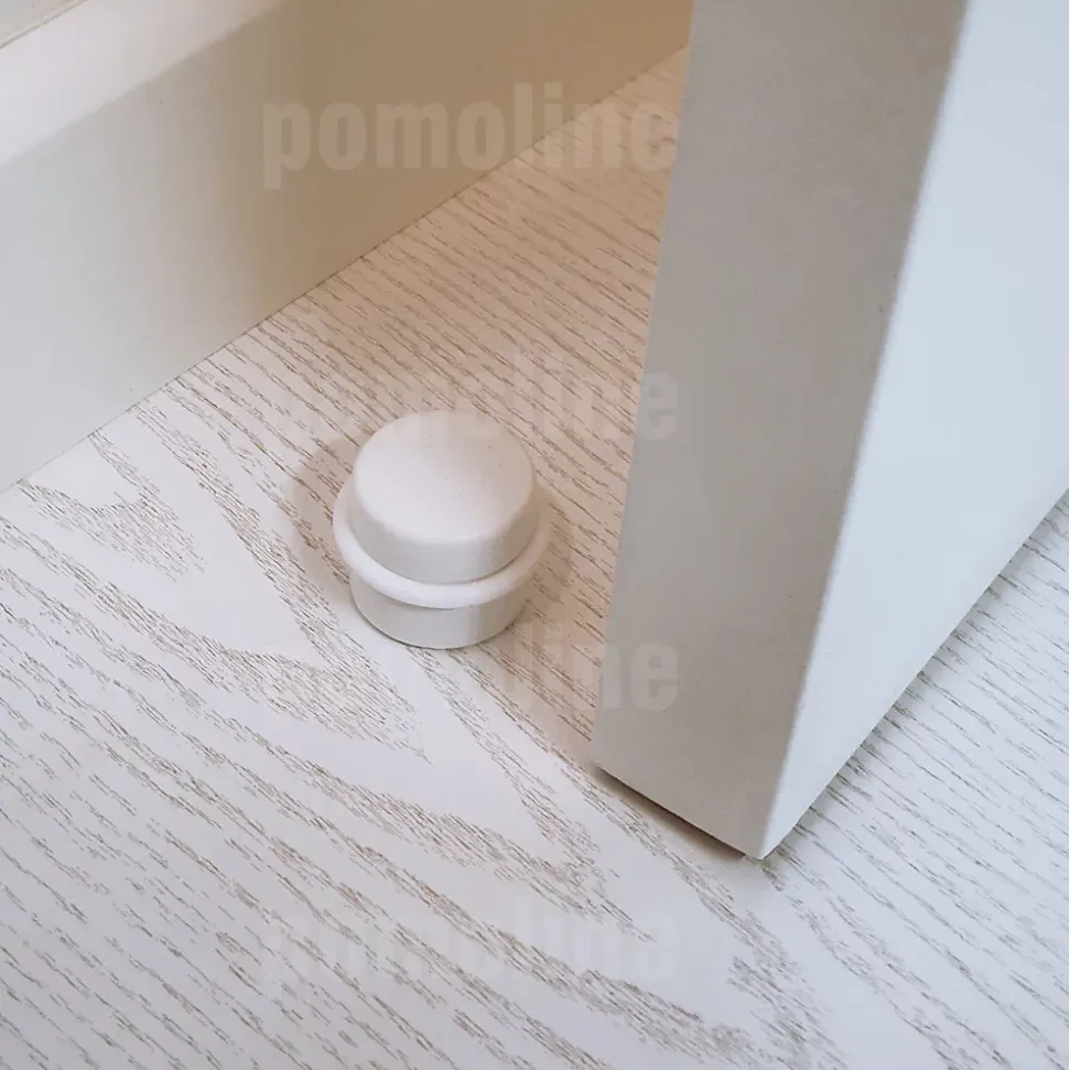 4 Un. Butée de porte adhésive en bois laqué blanc - Diamètre 37MM