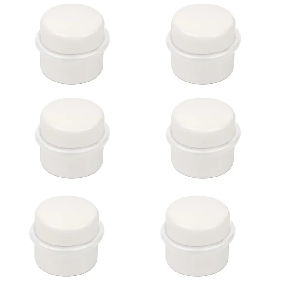 6 Un. Butée de porte adhésive en bois laqué blanc - Diamètre 37MM