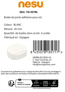 6 Un. Butée de porte adhésive en bois laqué blanc 45x42MM