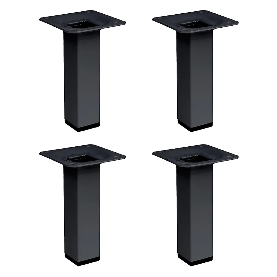 4 un. Pied carré pour meuble en acier 25x25mm hauteur 100mm peinture noire avec embout
