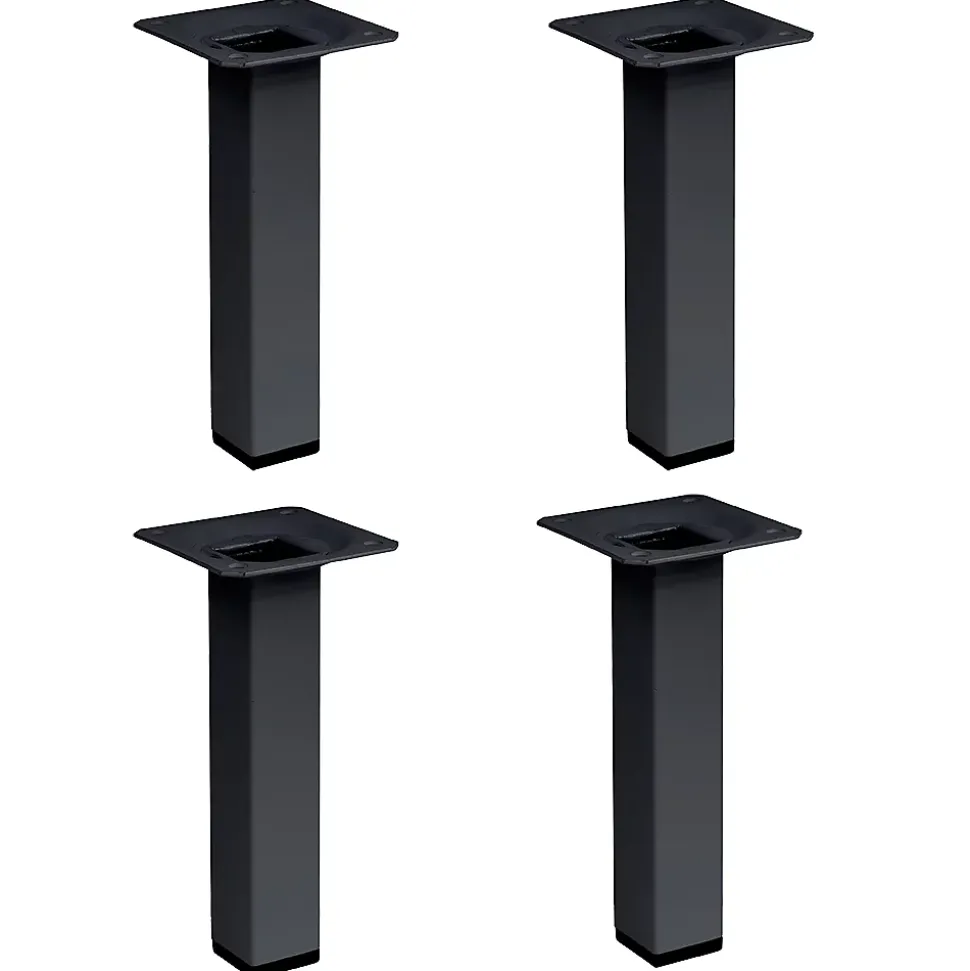 4 un. Pied carré pour meuble en acier 25x25mm hauteur 150mm peinture noire avec embout