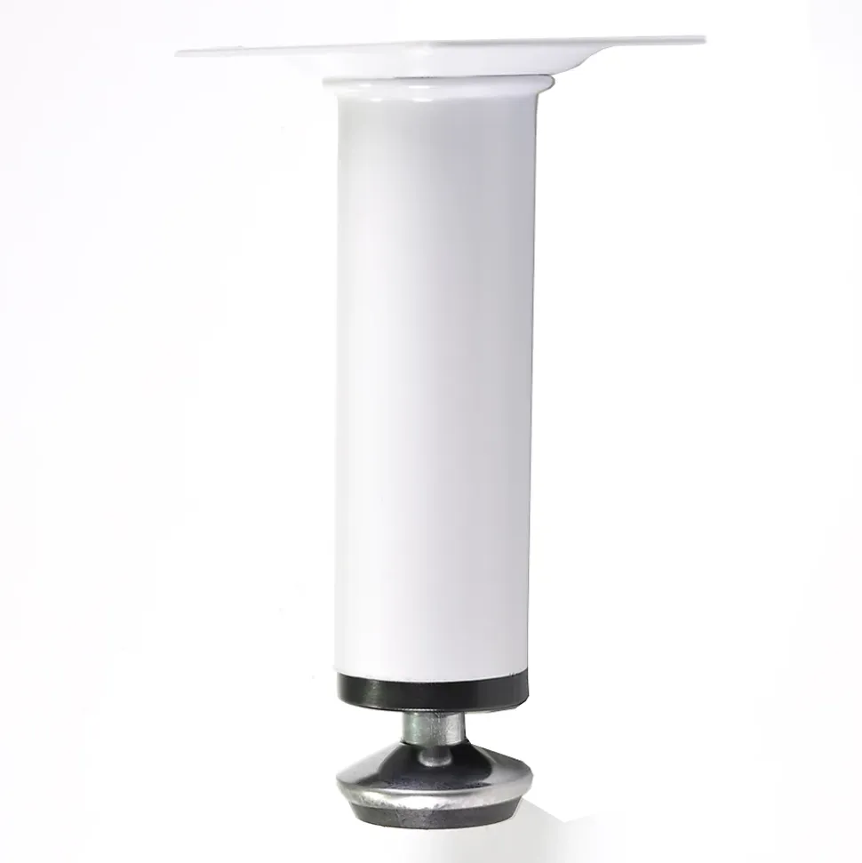 4 un. Pied de meuble rond en acier, diamètre 30 mm, hauteur 100 mm, peinture blanche avec régulateur de nivellement 15-25 mm