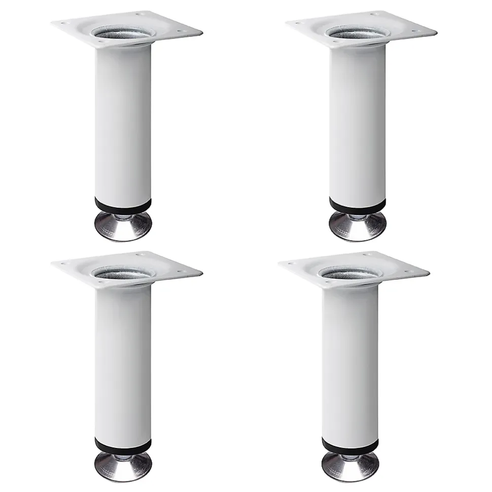 4 un. Pied de meuble rond en acier, diamètre 30 mm, hauteur 100 mm, peinture blanche avec régulateur de nivellement 15-25 mm