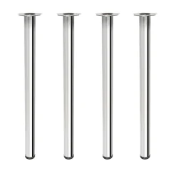 4 un. Pied de table rond en acier, diamètre 60 mm, hauteur 710 mm, chromé avec régulateur de niveau