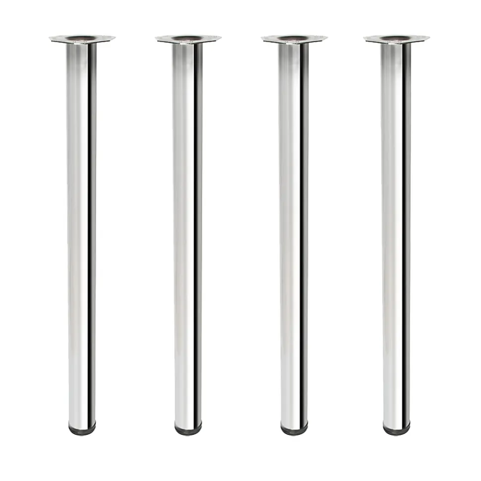 4 un. Pied de table rond en acier, diamètre 60 mm, hauteur 710 mm, chromé avec régulateur de niveau