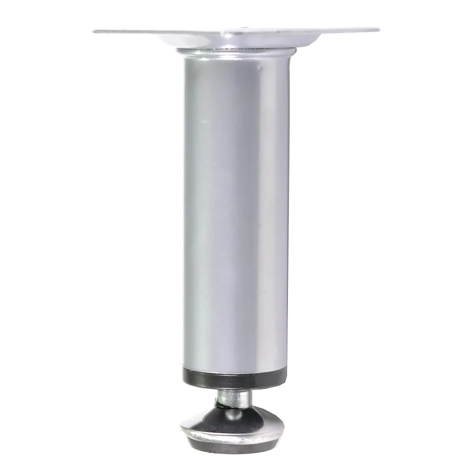 4 un. Pied rond pour meuble en acier, diamètre 30 mm, hauteur 100 mm, peinture aluminium avec régulateur de nivellement 15-25 mm