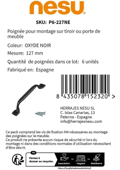 6 Un. poignées de meuble en noir rouille tiroir classique - entraxe 96MM