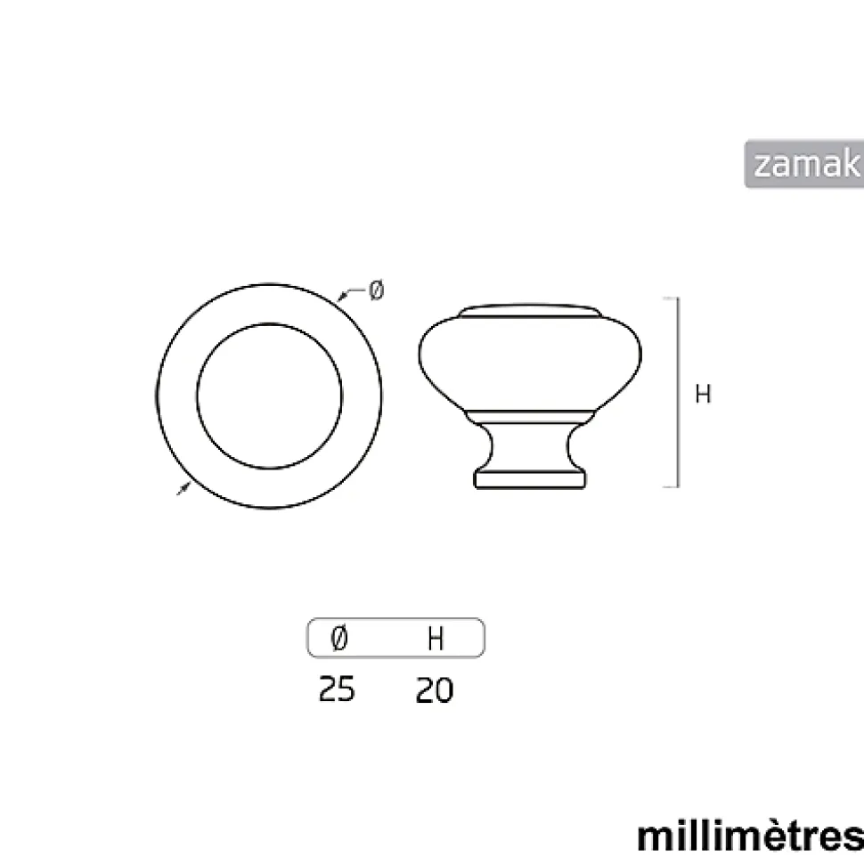 6 Un. poignées de meuble en laiton mat pour tiroir - diamètre 25MM