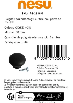 6 Un. poignées de meuble en rouille noir pour tiroir - diamètre 30MM
